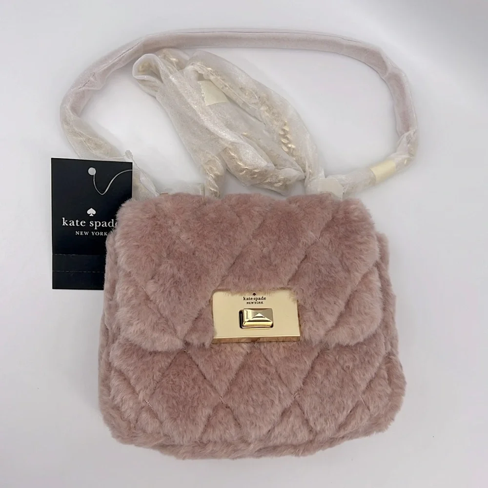 Kate Spade Carey Faux Fur Quilted Micro Flap Crossbody Rose Smoke